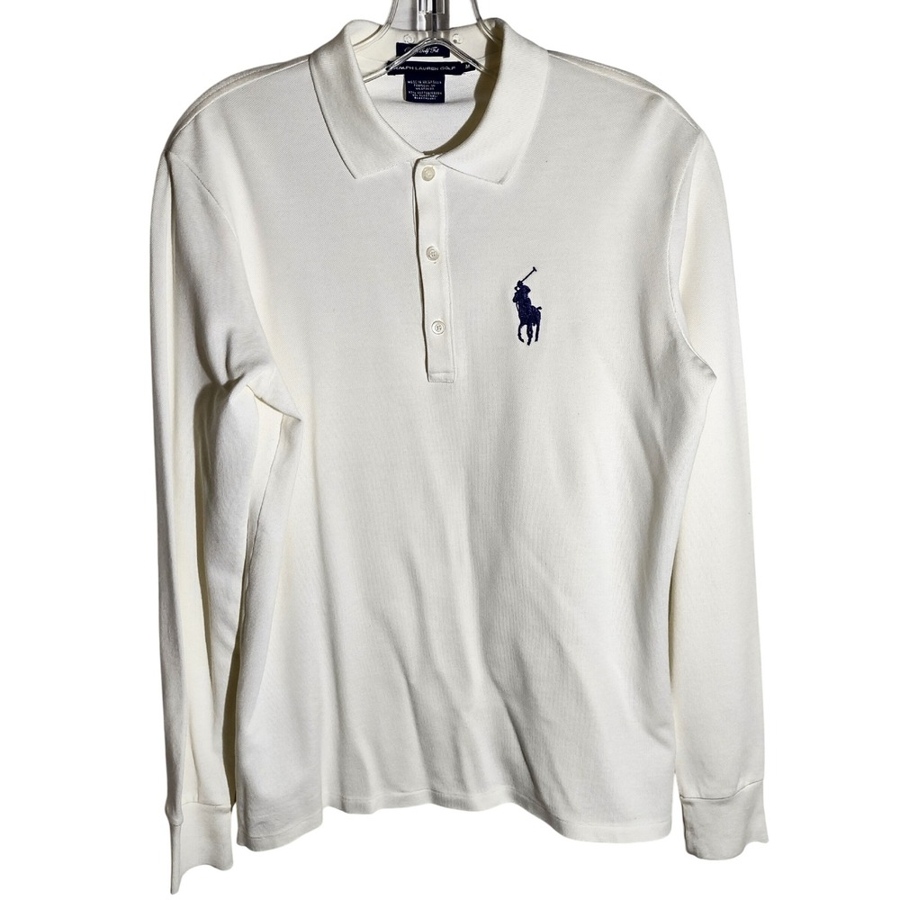 Polo by Ralph Lauren Long Sleeve Polo Shirt White with Navy Logo